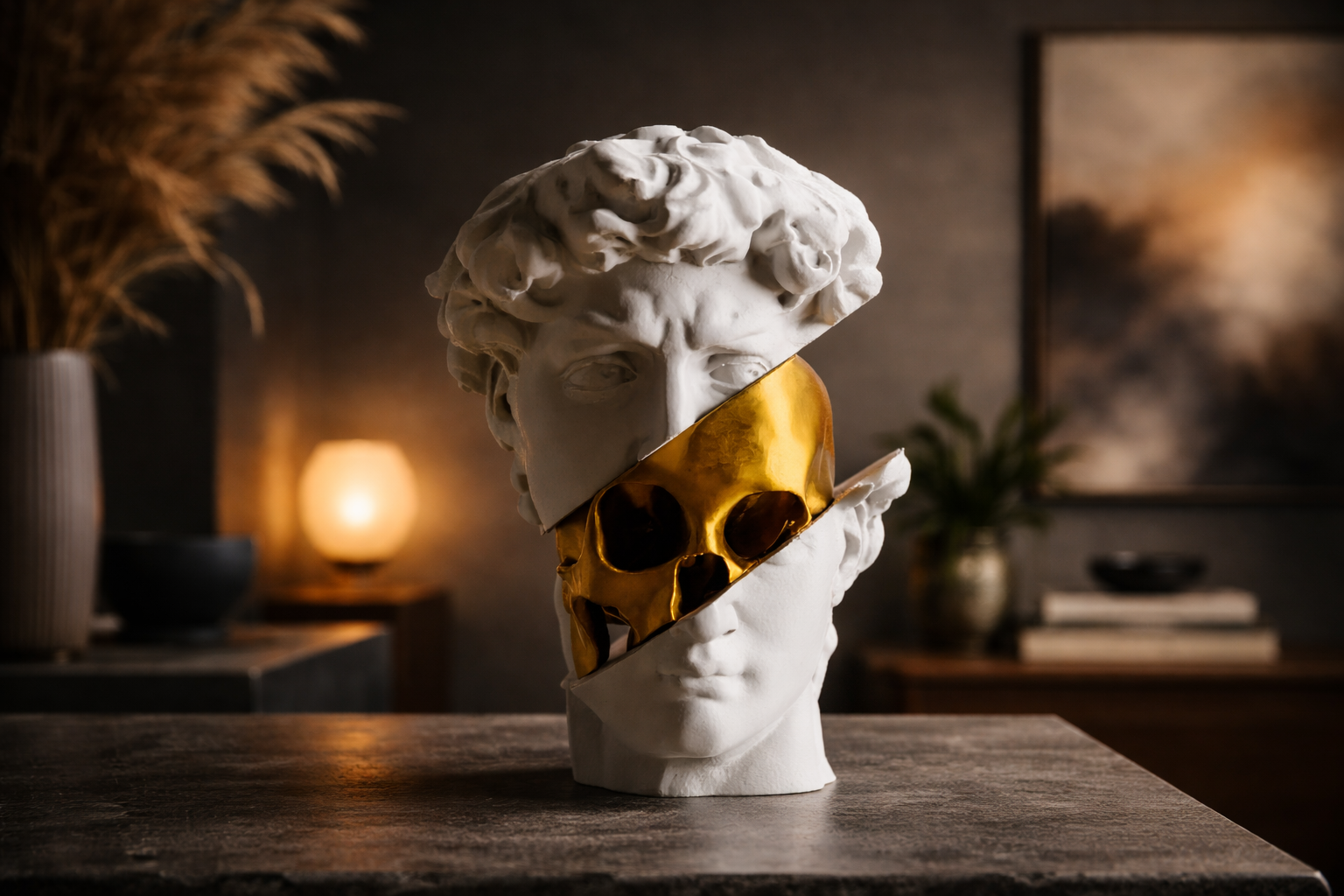 MODERN PARÇALI BÜST & ALTIN SKULL İÇ FORM HEYKELI